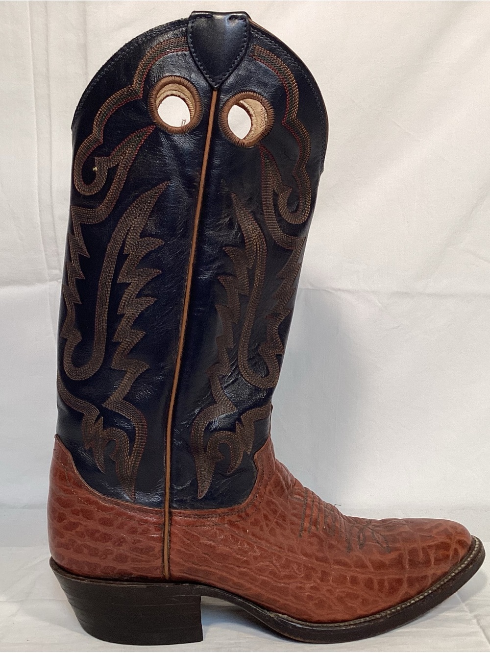 Vintage Justin Boots Exotic Navy Blue and Brown Men's Western Boots Style 2271 - Picture 7 of 16